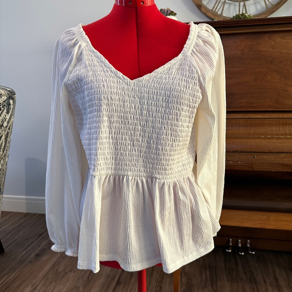 Old Navy White Smocked Blouse